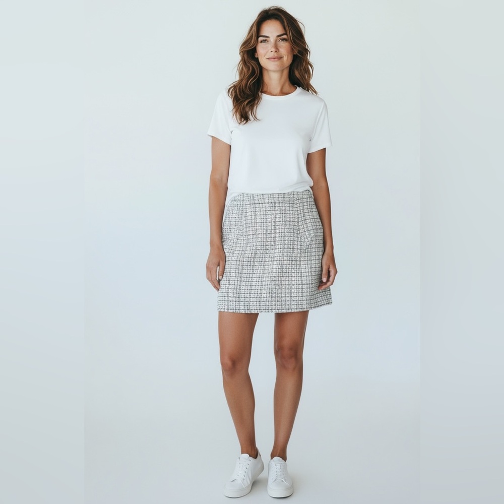 French Connection Women’s Tweed Skirt Black/cream Size Medium